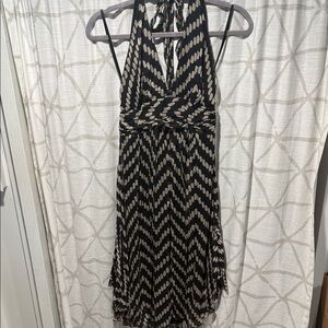 Milky New York Black and Beige 100% silk Patterned Backless holster Dress